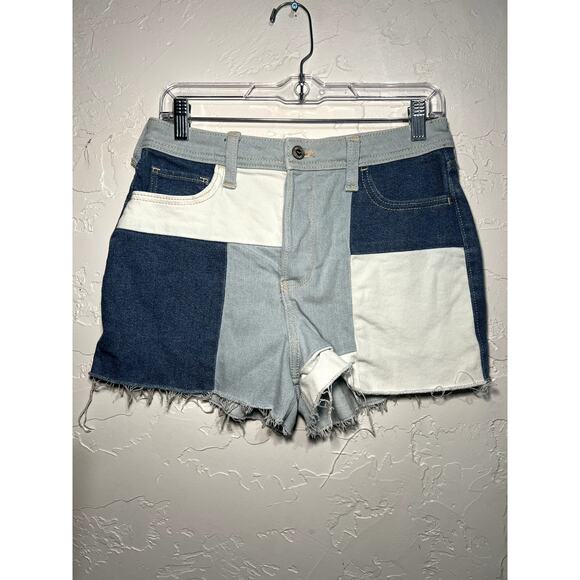 Hollister Pants - Hollister button fly patchwork raw hem high waisted shorts womens 28 eclectic